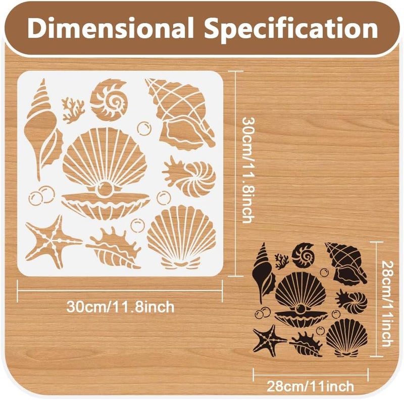 DOODLREAM Seashell Conch Stencil for Painting, 11.8"x11.8" Reusable Plastic Summer Ocean Animal Stencil Drawing Template, DIY Craft Paint Template for Wall Home Decor Wood Burning Journal Paper - Image 2